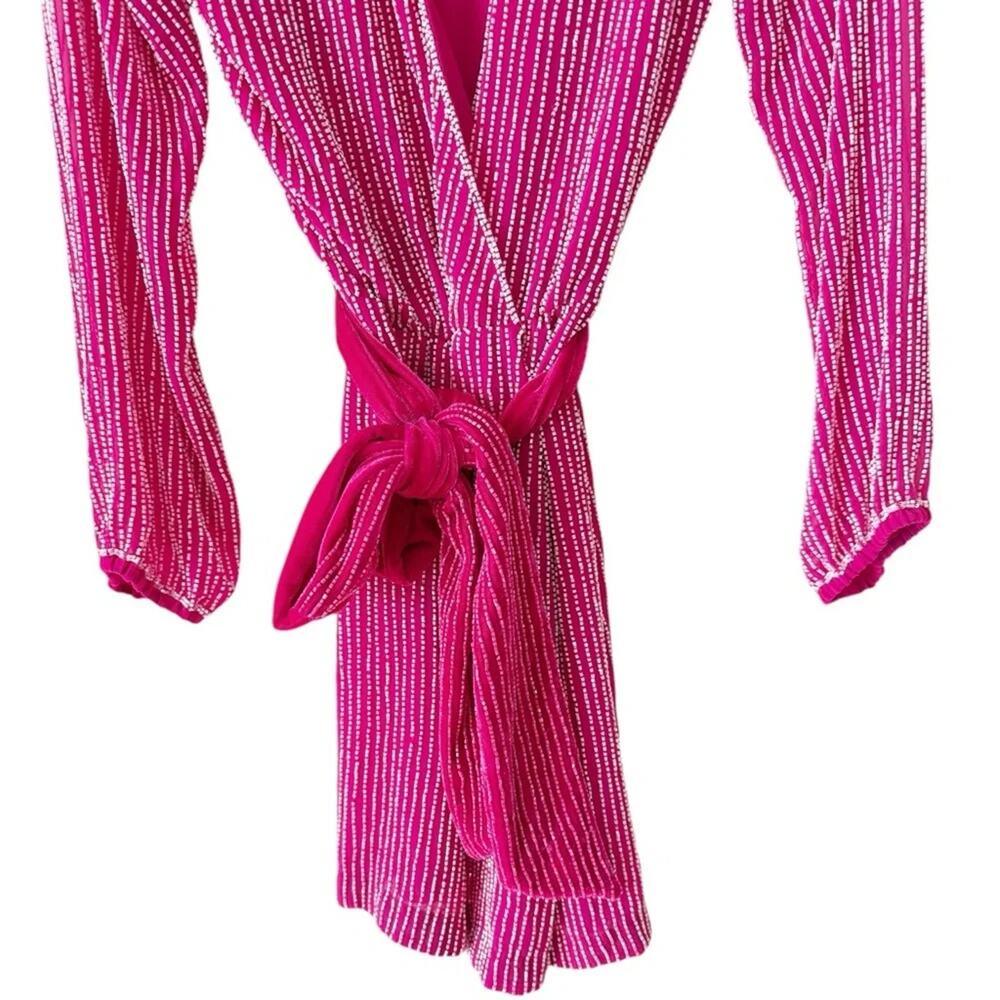 Karina Grimaldi Velvet Beaded Mini Wrap Robe Dress in Pink Size XS Extra Small - Picture 4 of 11